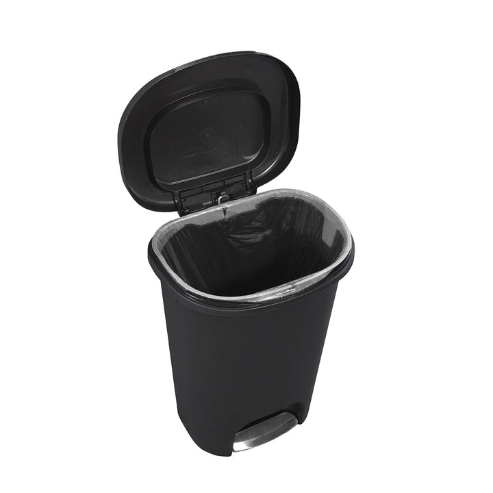 Rubbermaid 13 Gallon Plastic Hands Free Step On Lid Trash Can, Black (Open Box)