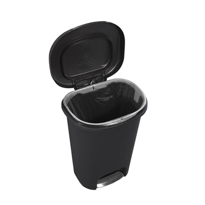 Rubbermaid Classic 13 Gallon Plastic Hands Free Step On Lid Trash Can, Black