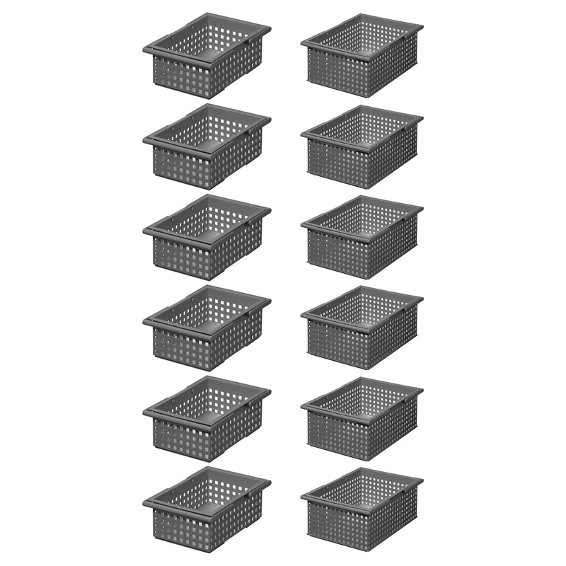 Like-It Universal Stacking Storage Organizer Plastic Basket 12 Piece Set 2 Sizes, Gray