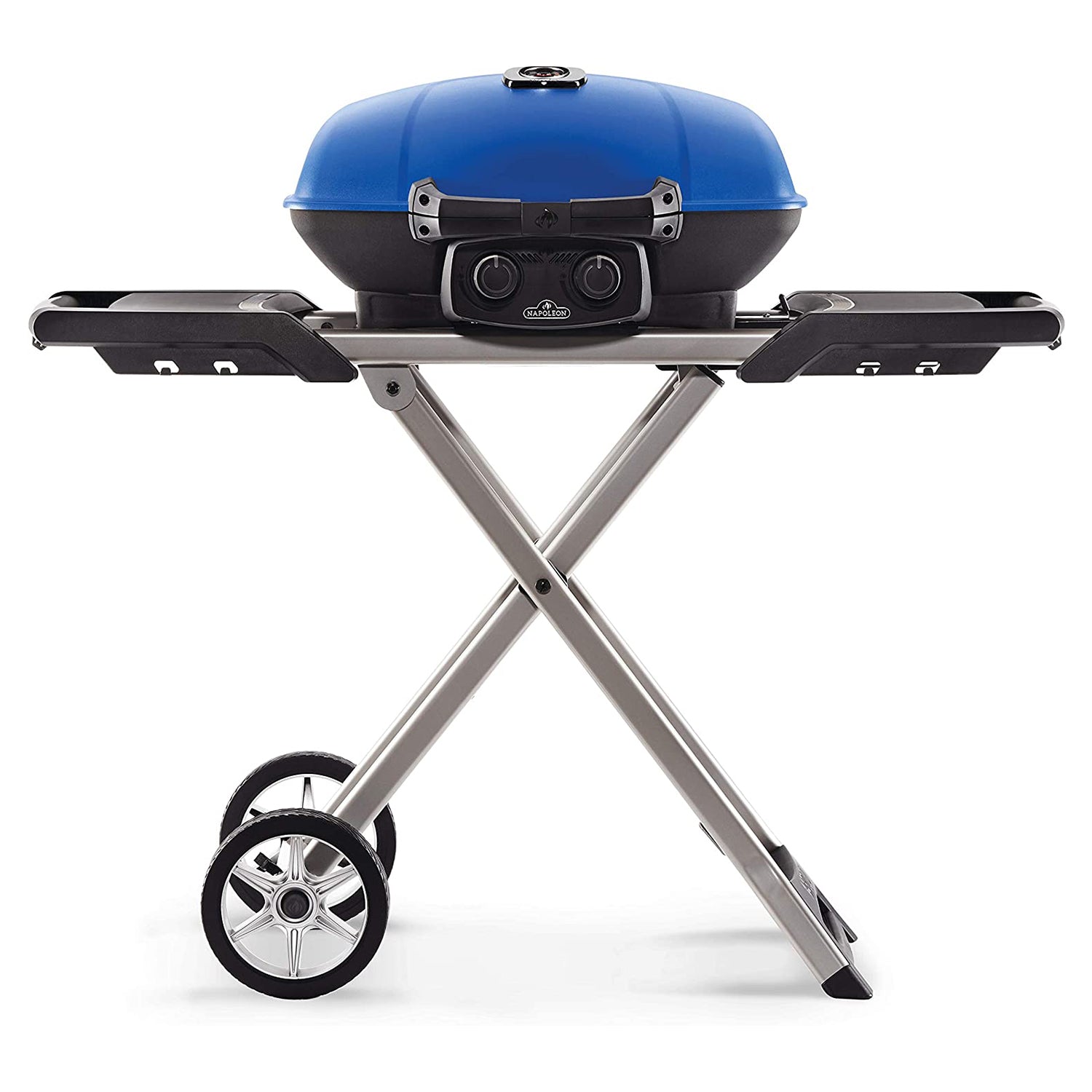 Napoleon TravelQ 285X Portable Propane Gas Grill w/ Scissor Cart & Griddle, Blue