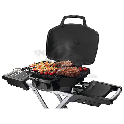 Napoleon TravelQ 285X Portable Propane Gas Grill w/ Scissor Cart & Griddle, Blue