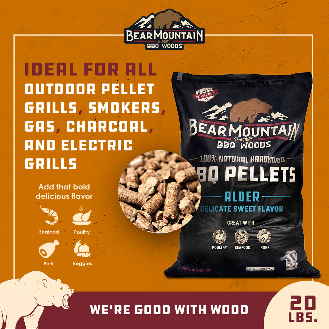 Bear Mountain BBQ 100% Natural Hardwood Alder Sweet Flavor Pellets, 20 Pounds - VMInnovations