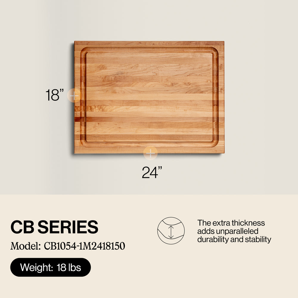 John Boos Large Maple Wood Edge Grain Reversible Cutting Board, 24" x 18" x 1.5" - VMInnovations