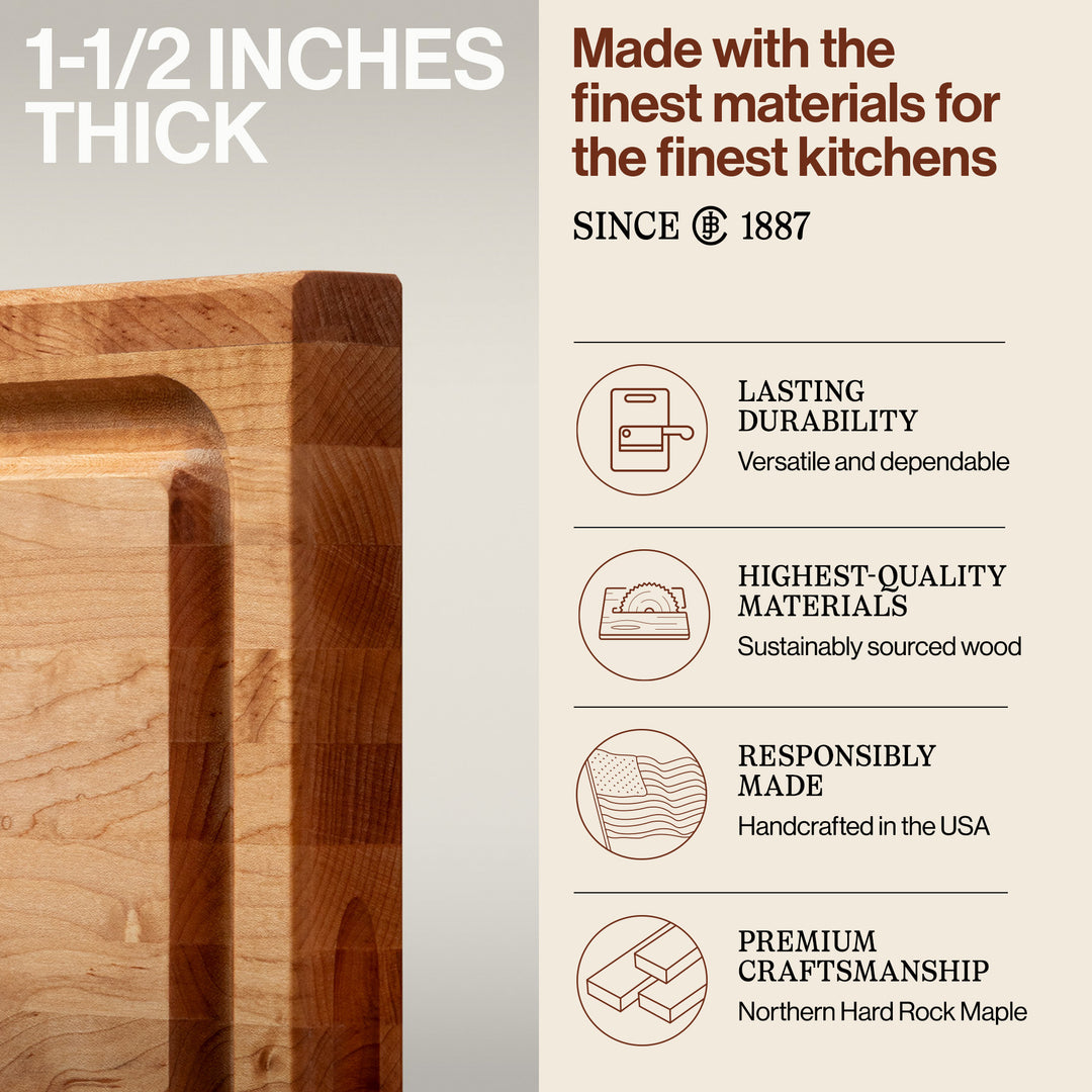 John Boos Large Maple Wood Edge Grain Reversible Cutting Board, 24" x 18" x 1.5" - VMInnovations
