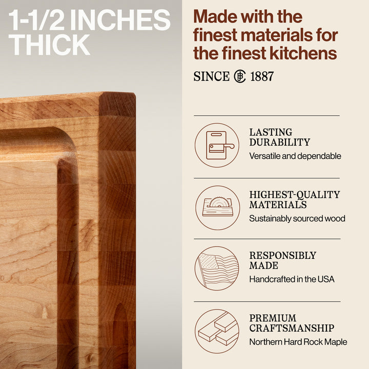 John Boos Large Maple Wood Edge Grain Reversible Cutting Board, 24" x 18" x 1.5" - VMInnovations