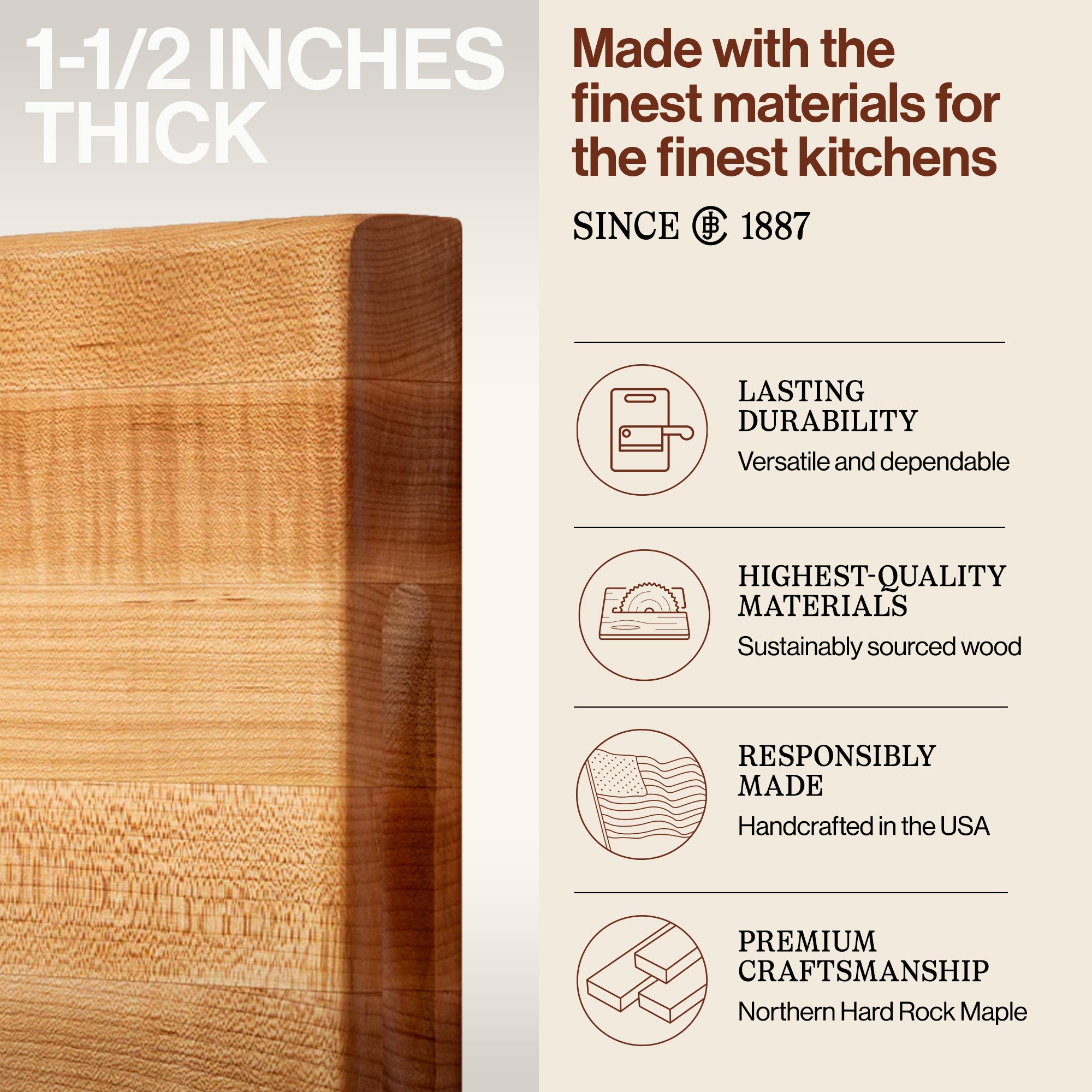 John Boos Maple Wood Edge Grain Cutting Board, 18 x 12 x 1.5 Inches (Open Box)