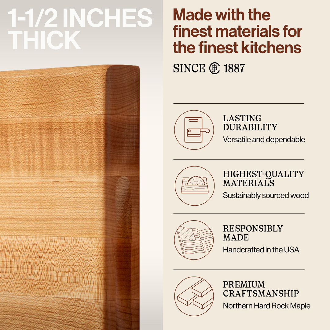 John Boos Maple Wood Edge Grain Reversible Cutting Board, 18 x 12 x 1.5 Inches