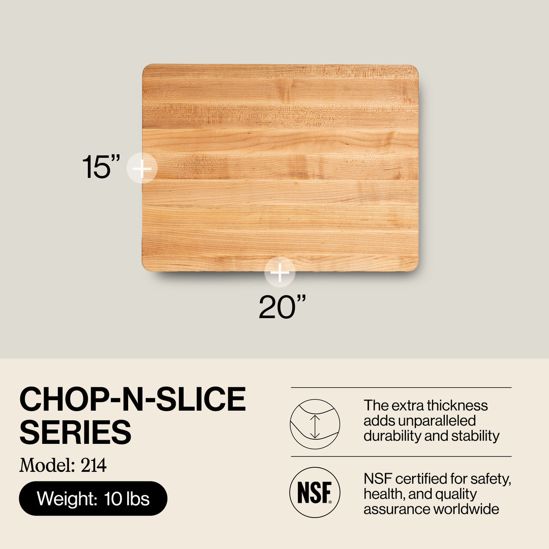 John Boos Chop N Slice Large Maple Wood End Grain Cutting Board, 20"x15"x1.25"