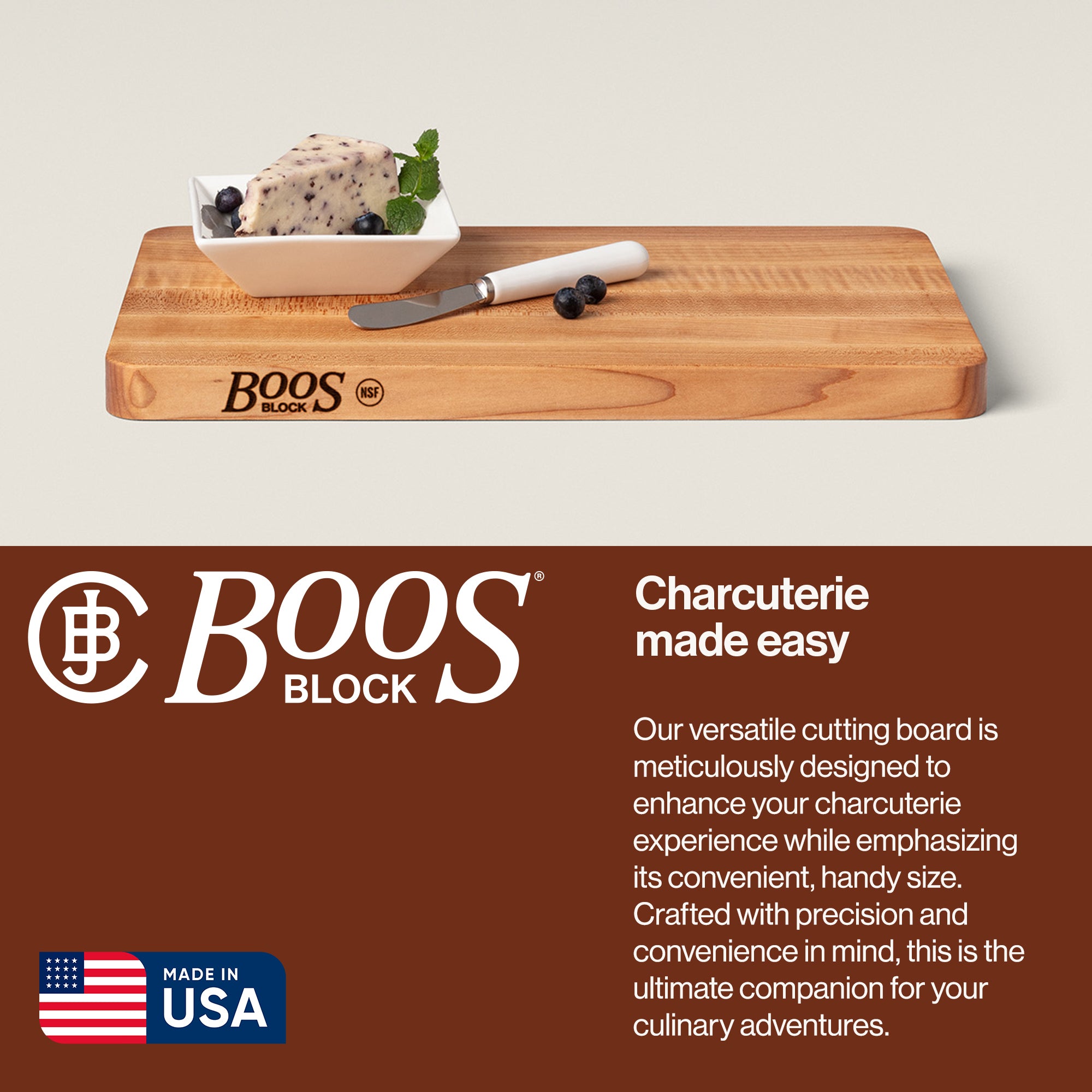 John Boos Chop N Slice Small Maple Wood Edge Grain Cutting Board, 16" x 10" x 1" - VMInnovations