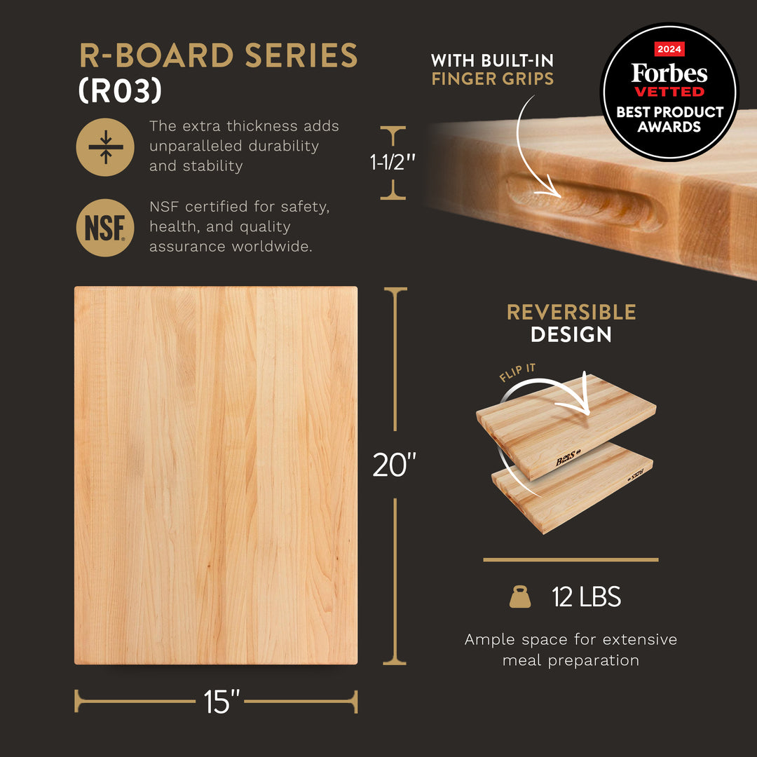 John Boos Maple Wood Edge Grain Cutting Board, 20 x 15 x 1.5 Inches (Open Box)