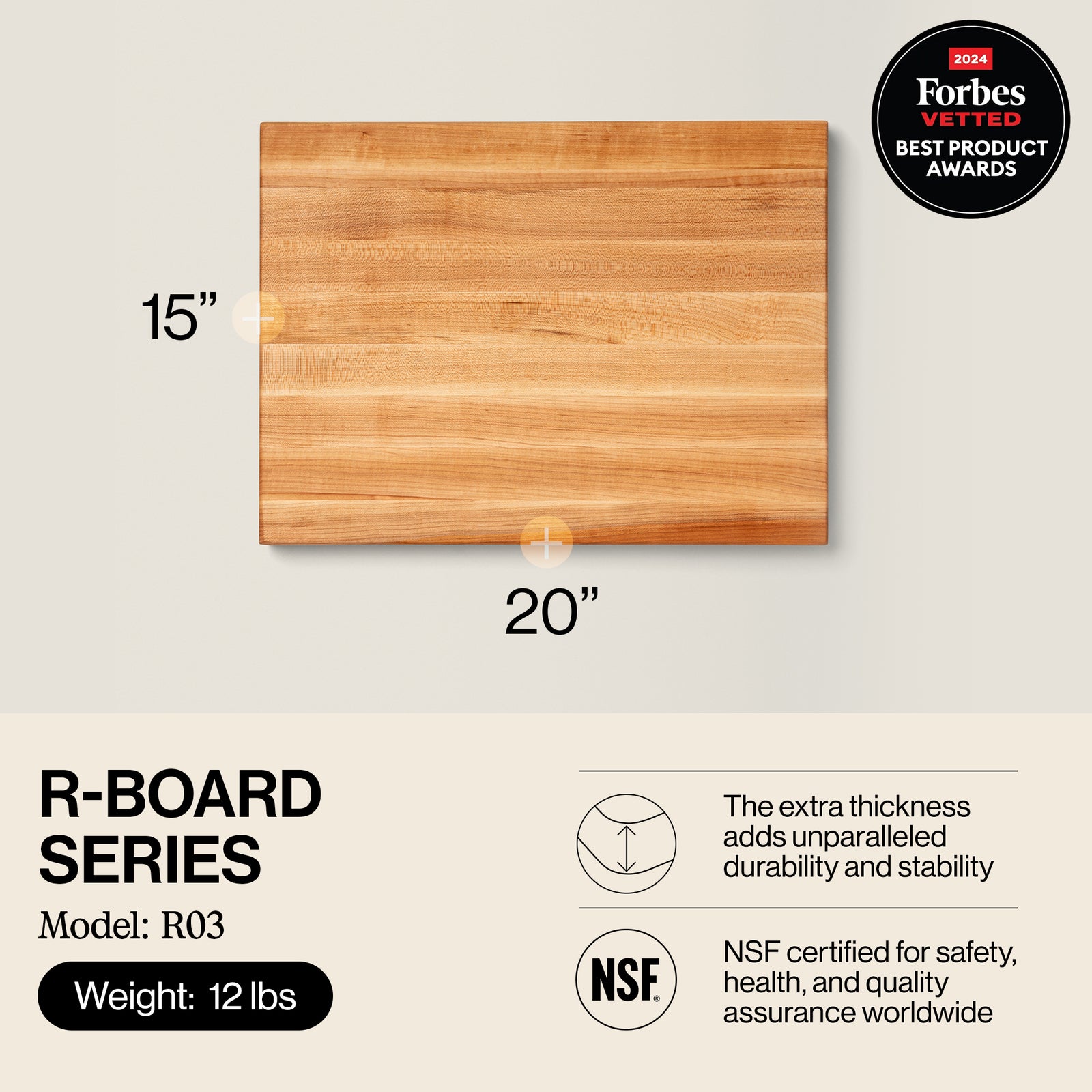 John Boos Maple Wood Edge Grain Reversible Cutting Board, 20x15x1.5 In (Used) - VMInnovations