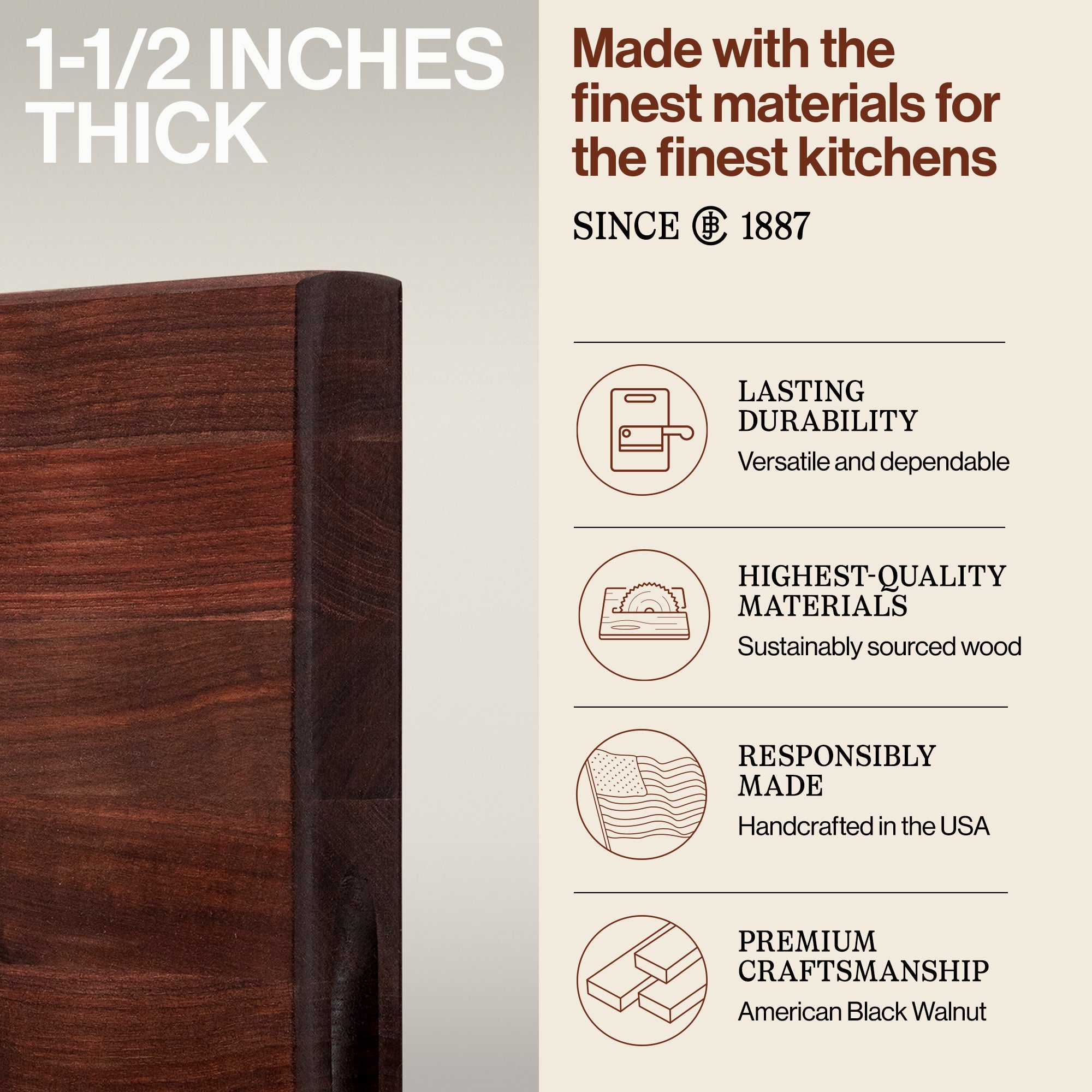 John Boos Walnut Wood Edge Grain Cutting Board, 24 x 18 x 1.5 Inches (Open Box) - VMInnovations