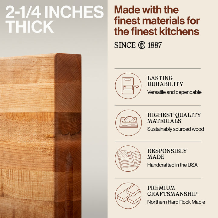 John Boos Maple Wood End Grain Cutting Board for Kitchen Prep, 24" x 18" x 2.25" - VMInnovations