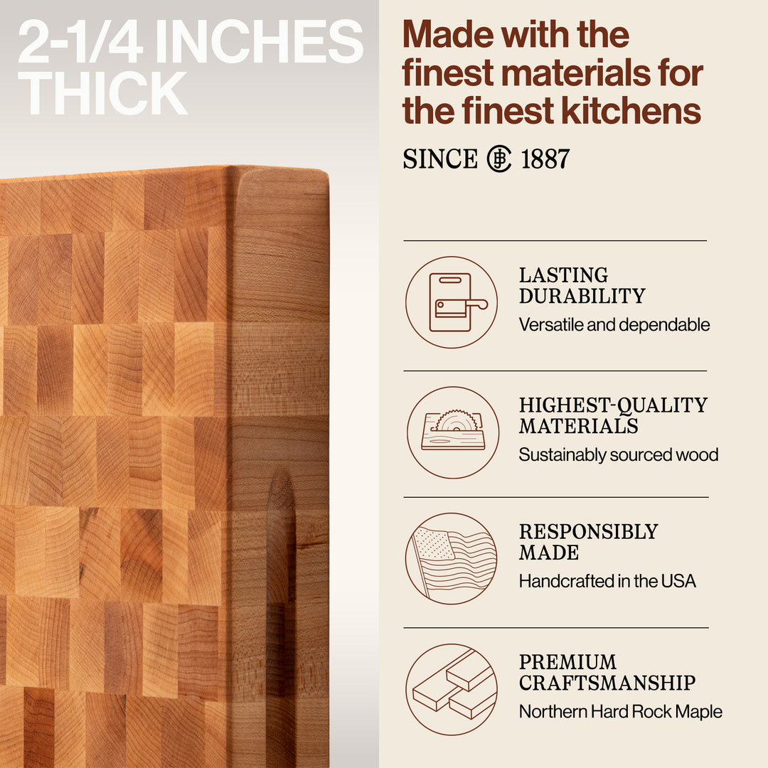 John Boos Large Maple Wood End Grain Cutting Board for Kitchen 20" x 15" x 2.25"