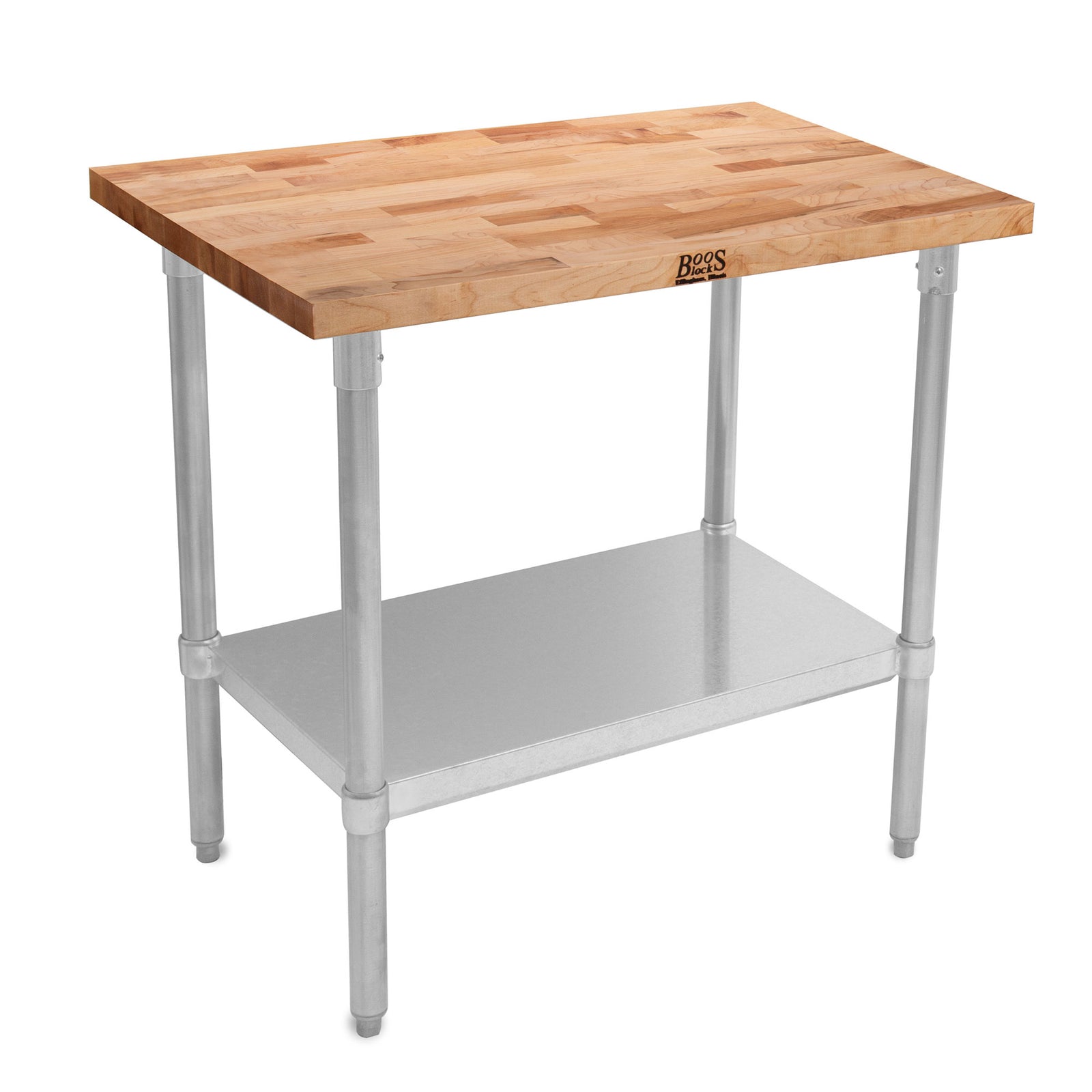 John Boos Maple Wood Top Work Table with Lower Shelf, 36 x 24 x 1.5" (Open Box) - VMInnovations