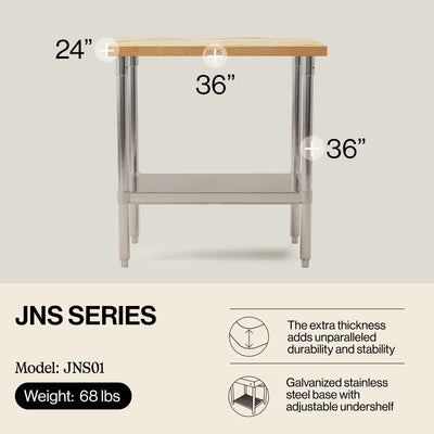 John Boos Maple Wood Top Work Table with Adjustable Lower Shelf, 36 x 24 x 1.5" - VMInnovations