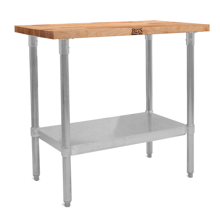John Boos Maple Wood Top Work Table with Lower Shelf, 36 x 24 x 1.5" (Open Box) - VMInnovations