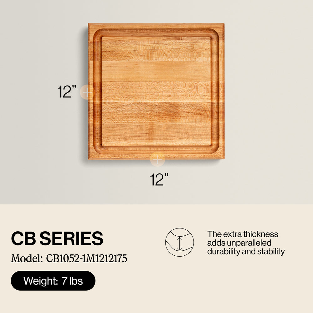 John Boos Square Maple Wood Cutting Board with Juice Groove, 12" x 12" x 1.5" - VMInnovations