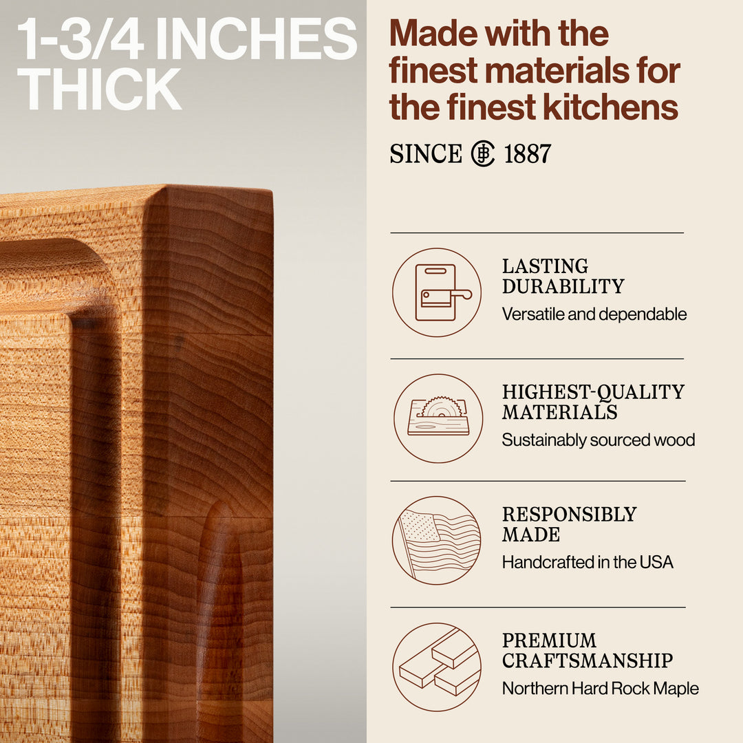 John Boos Square Maple Wood Cutting Board with Juice Groove, 12" x 12" x 1.5" - VMInnovations