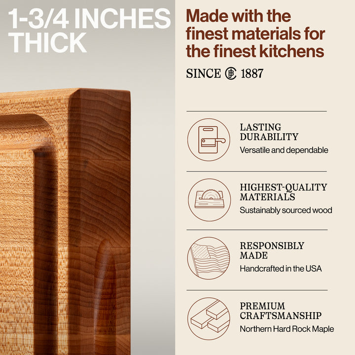 John Boos Square Maple Wood Cutting Board with Juice Groove, 12" x 12" x 1.5" - VMInnovations