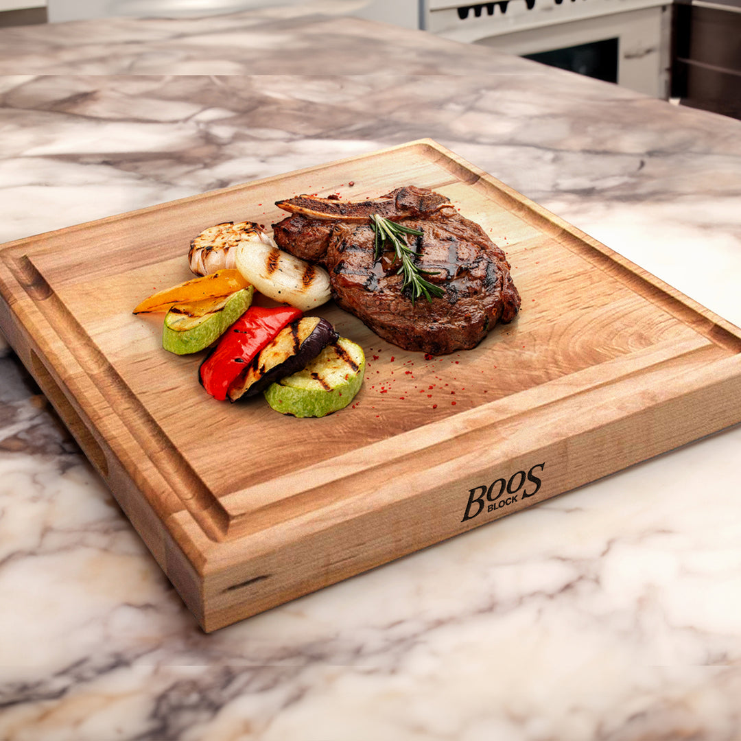 John Boos Square Maple Wood Cutting Board with Juice Groove, 12" x 12" x 1.5" - VMInnovations