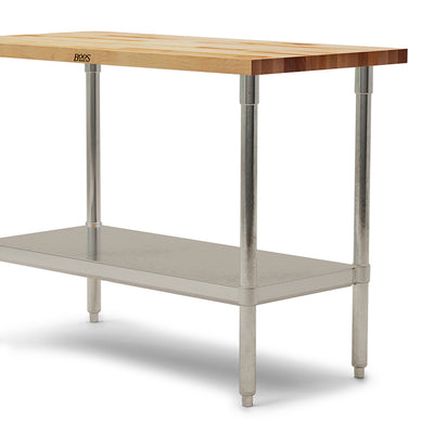 John Boos Maple Wood Top Work Table with Lower Shelf, 48 x 24 x 1.5" (Open Box) - VMInnovations