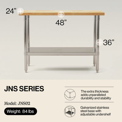 John Boos Maple Wood Top Work Table with Adjustable Lower Shelf, 48 x 24 x 1.5" - VMInnovations