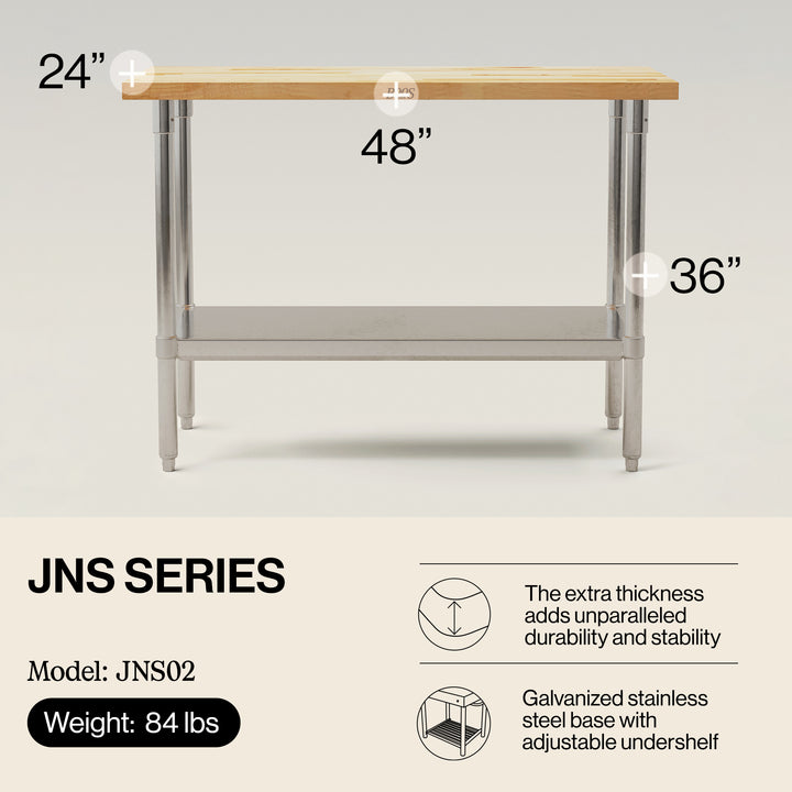 John Boos Maple Wood Top Work Table with Adjustable Lower Shelf, 48 x 24 x 1.5" - VMInnovations