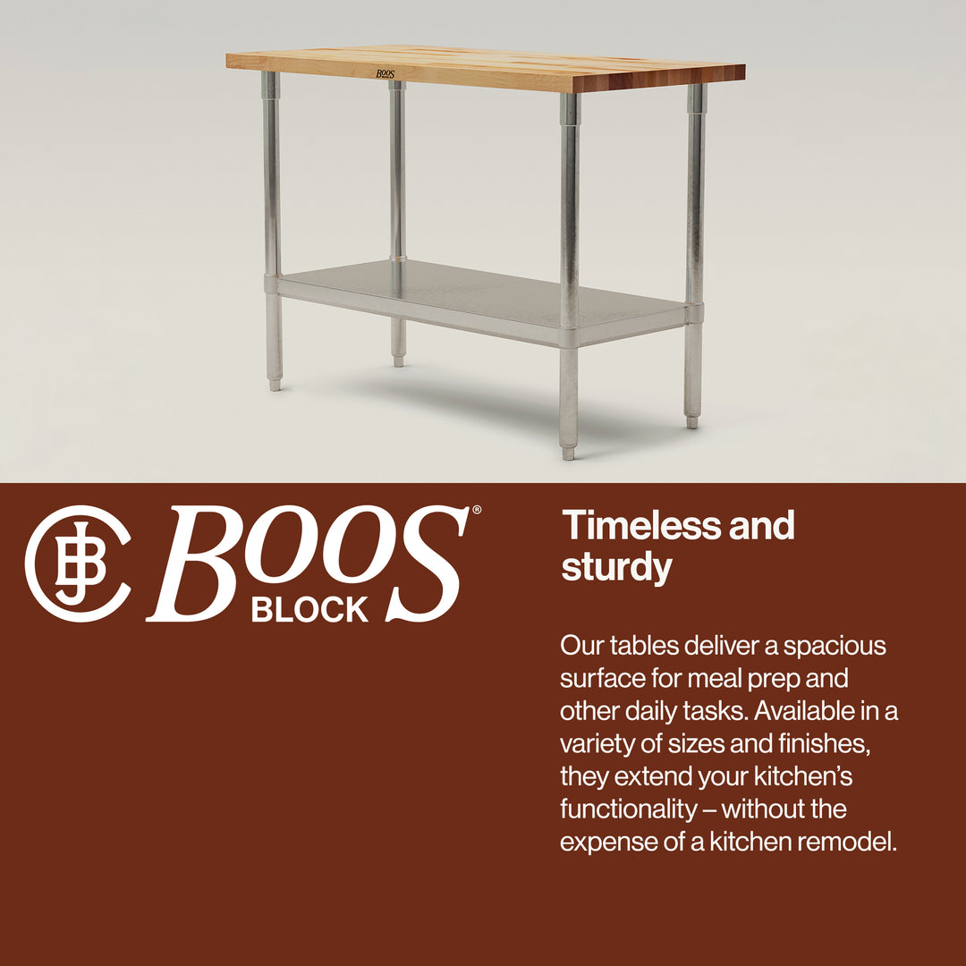 John Boos Maple Wood Top Work Table with Adjustable Lower Shelf, 48 x 24 x 1.5" - VMInnovations