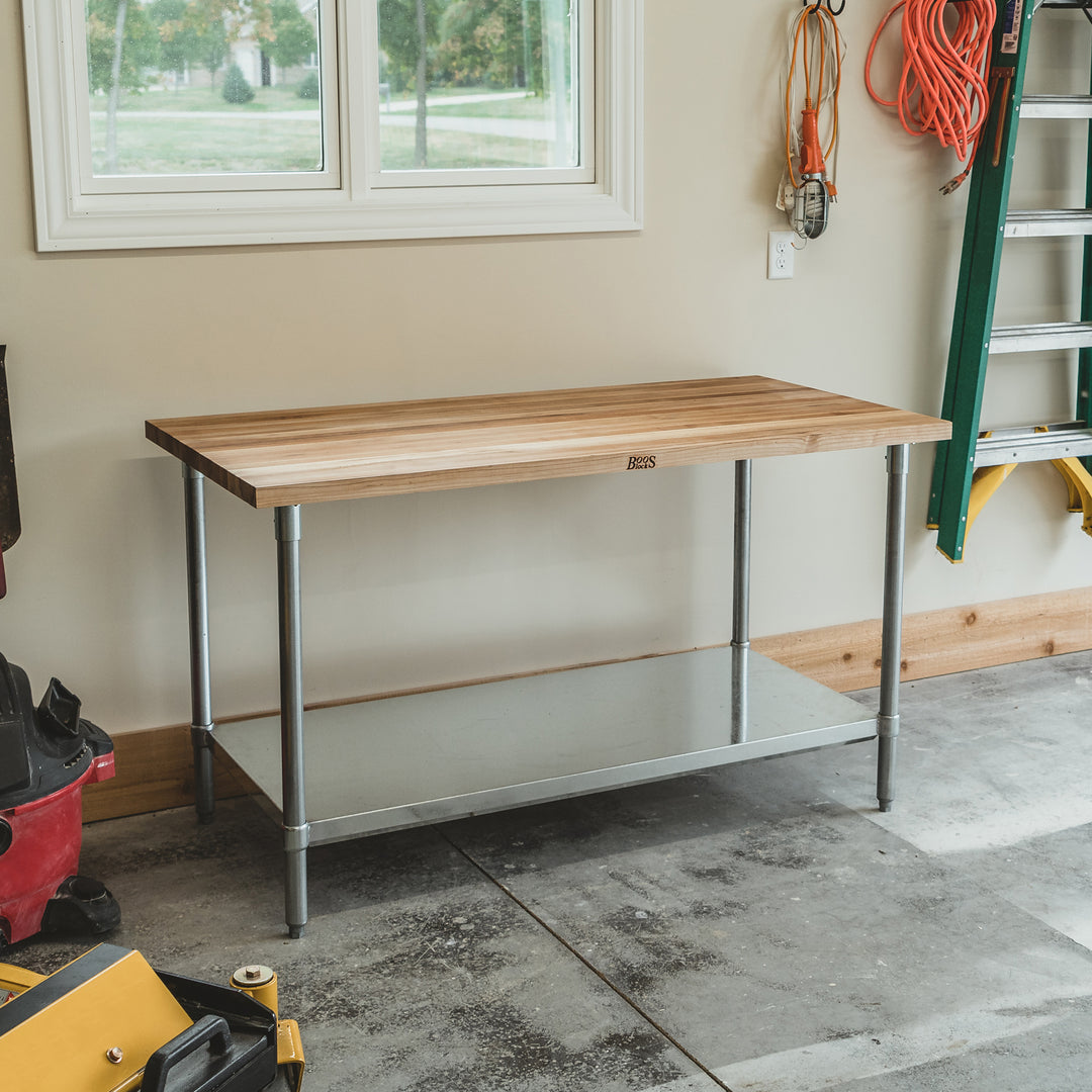 John Boos Maple Wood Top Work Table with Adjustable Lower Shelf, 48 x 24 x 1.5" - VMInnovations