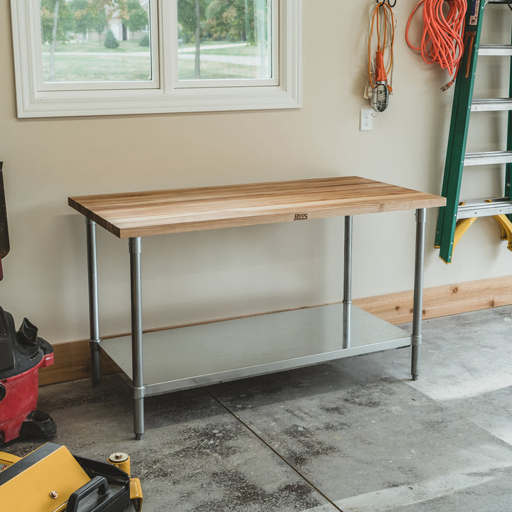 John Boos Maple Wood Top Work Table with Adjustable Lower Shelf, 48 x 24 x 1.5" - VMInnovations
