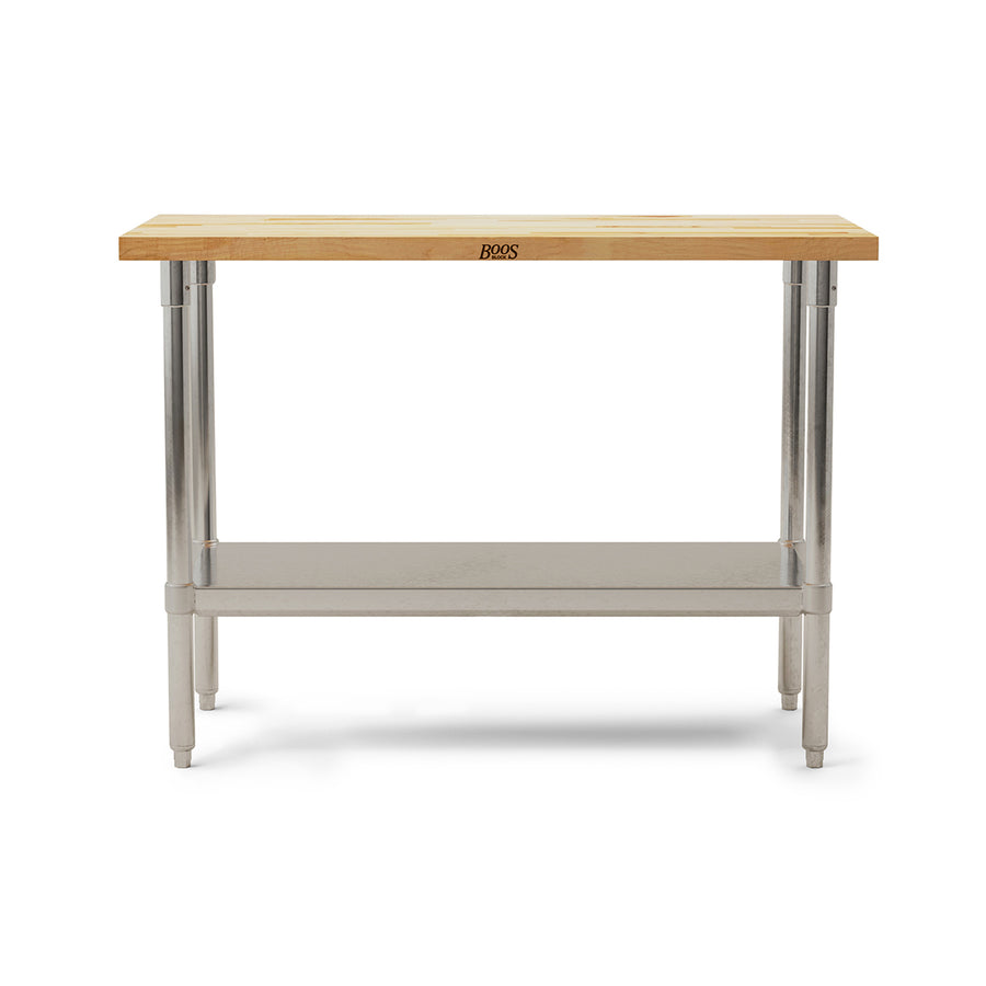 John Boos Maple Wood Top Work Table with Adjustable Lower Shelf, 48 x 24 x 1.5" - VMInnovations