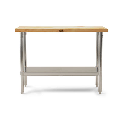 John Boos Maple Wood Top Work Table with Lower Shelf, 48 x 24 x 1.5" (Open Box) - VMInnovations