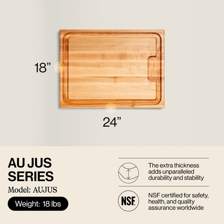 John Boos Au Jus Maple Wood Cutting Board with Juice Groove, 18" x 24" x 1.5"