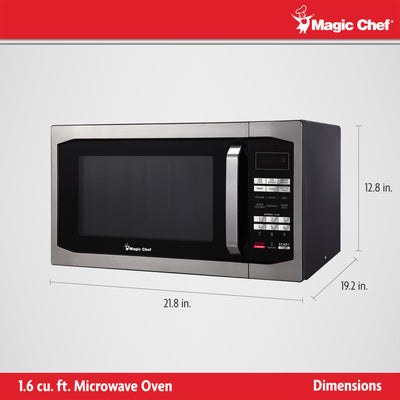 Magic Chef MCM1611ST 1100 Watt 1.6 Cubic Feet Digital Microwave, Stainless Steel
