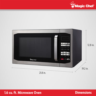 Magic Chef 1100 Watt 1.6 Cubic Feet Digital Microwave, Stainless Steel (Used)