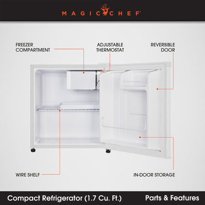 Magic Chef Mini Refrigerator with Freezer Shelf, 1.7 Cubic Feet, White(Open Box)