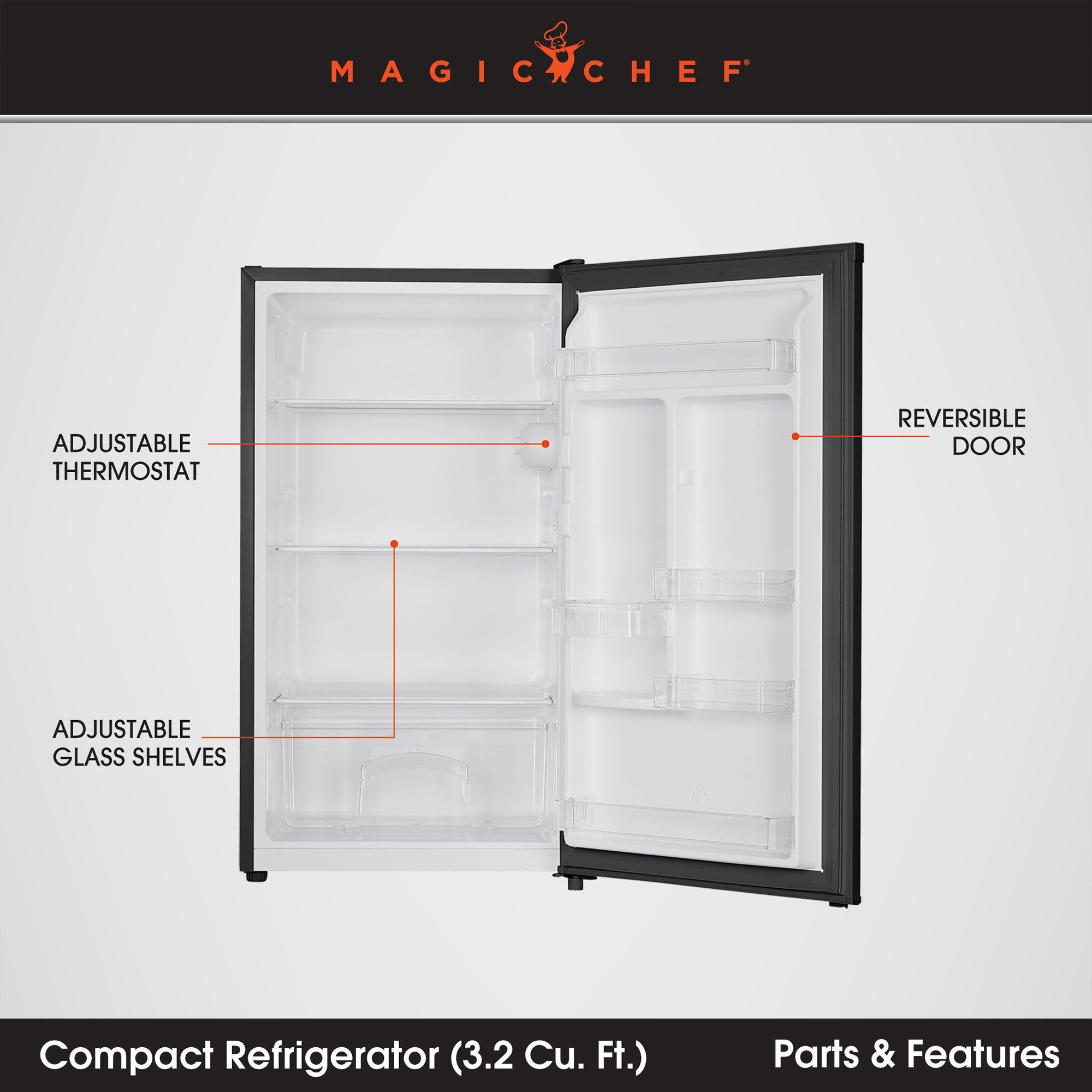 Magic Chef 3.5 Cubic Feet Compact Mini Refrigerator & Freezer, Black (Open Box)