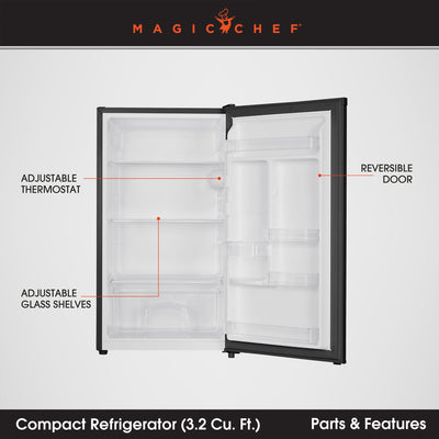 Magic Chef 3.5 Cubic Feet Compact Mini Refrigerator & Freezer, Black (Used)