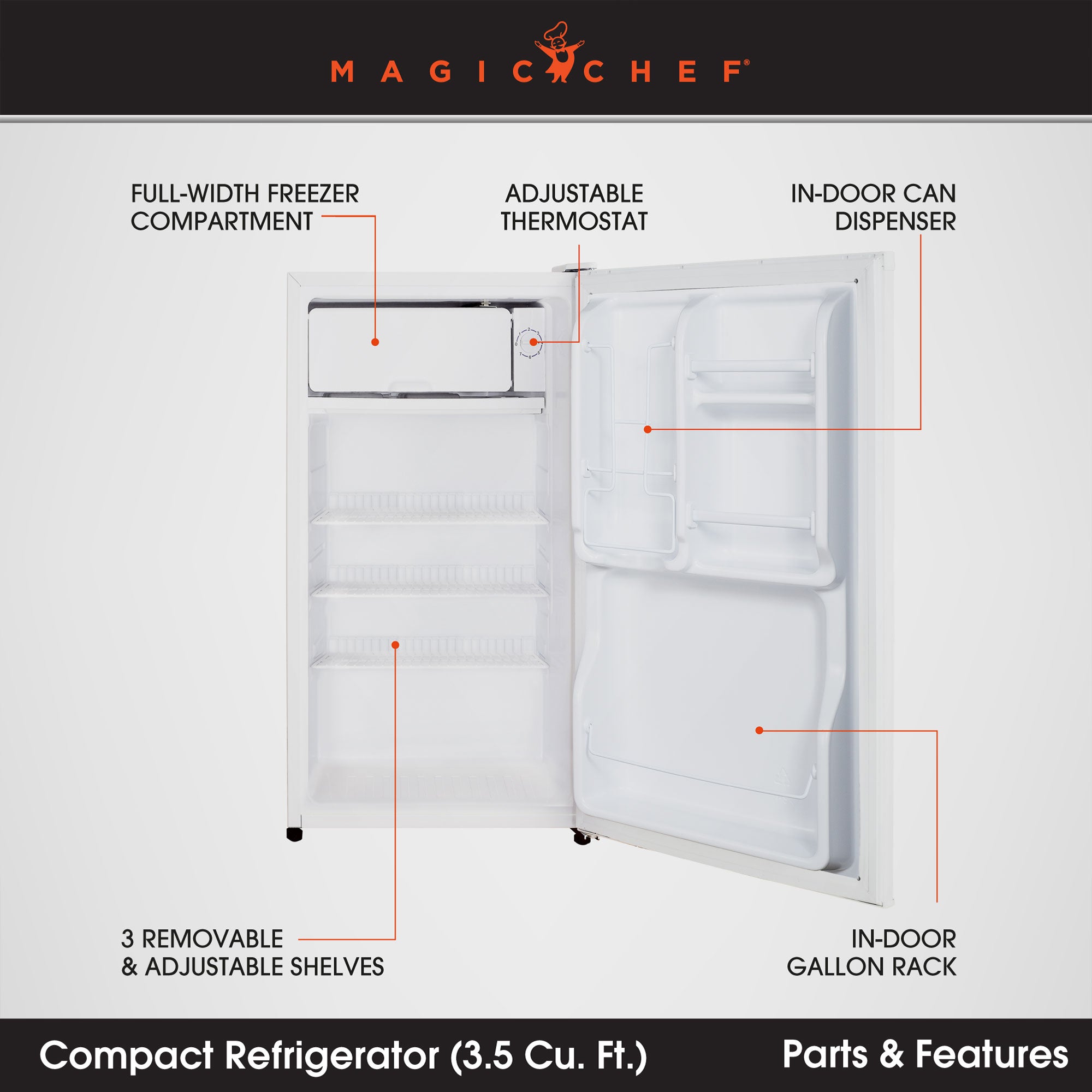 Magic Chef 3.5 Cubic Feet Compact Mini Refrigerator & Freezer, White (Open Box)