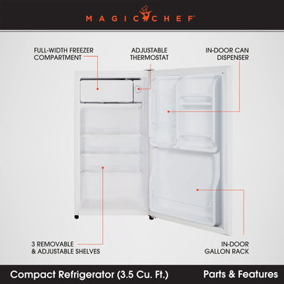 Magic Chef 3.5 Cubic Feet Compact Mini Refrigerator & Freezer, White (Open Box)