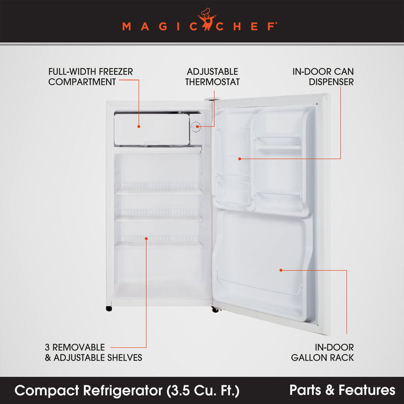 Magic Chef MCBR350W2 3.5 Cubic Feet Compact Mini Refrigerator & Freezer, White
