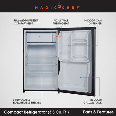 Magic Chef MCBR350S2 3.5 Cu Ft Mini Refrigerator & Freezer, Silver (Open Box)