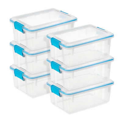 Sterilite 12 Qt Plastic Storage Bin Container Clear Gasket Sealed Box, (6 Pack) - VMInnovations