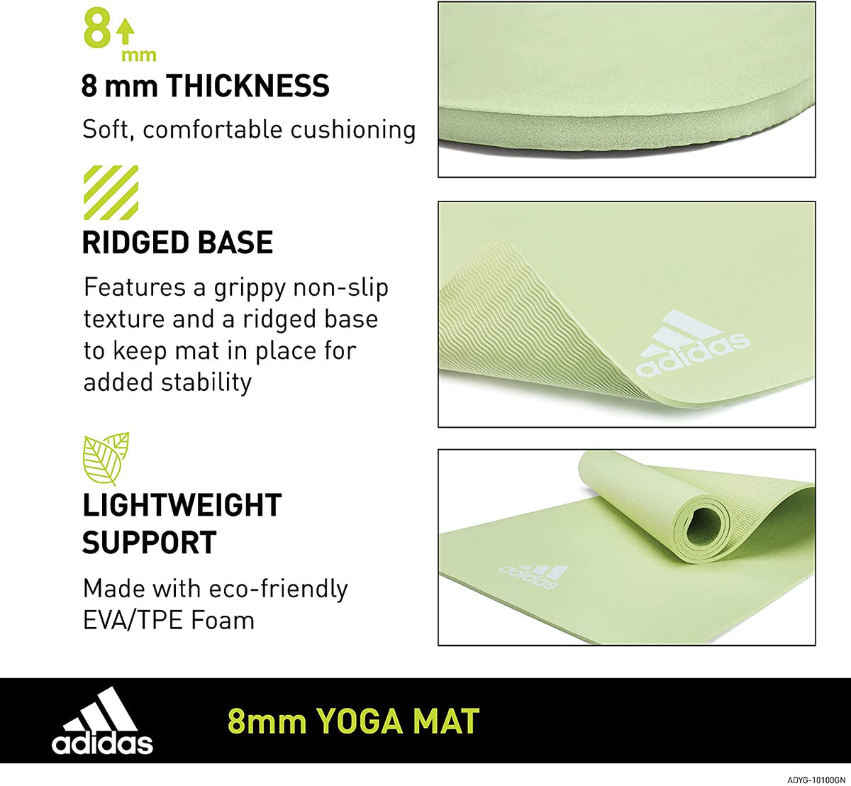 Adidas Universal Exercise Slip Resistant Fitness Yoga Mat, 8mm (Open Box)