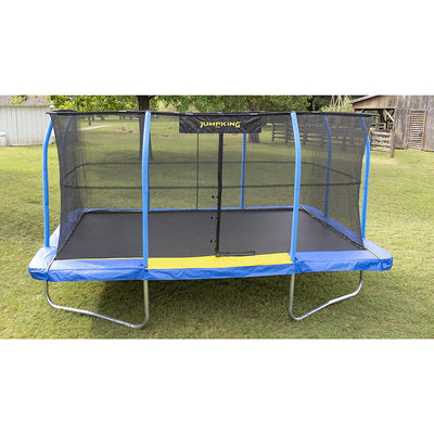 JumpKing Rectangular 10 x 15 Foot Trampoline Combo with Net & Pad, Blue/Yellow