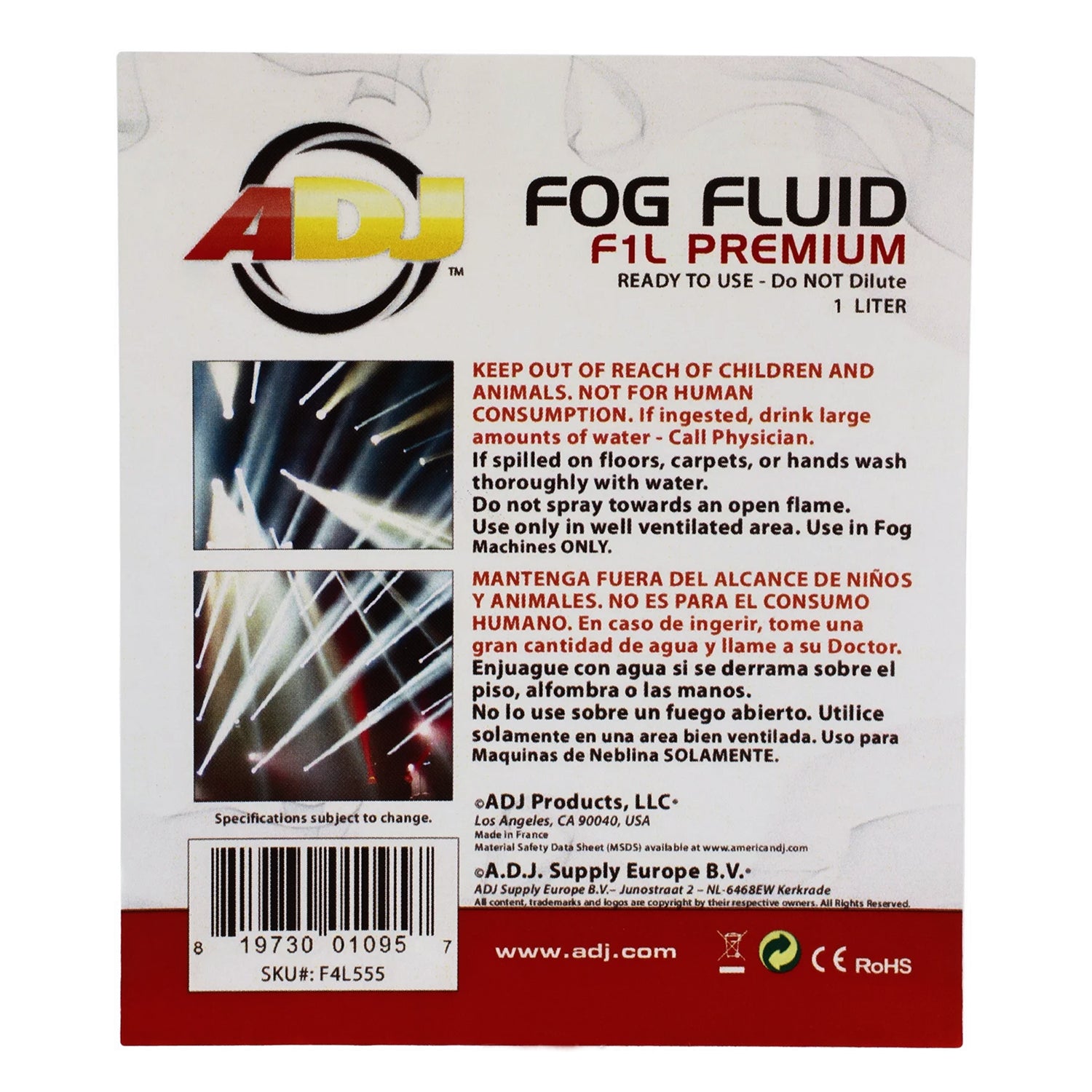 ADJ Products F1L Premium 1 Liter Water Based DJ Fog Juice Fluid (Open Box) - VMInnovations