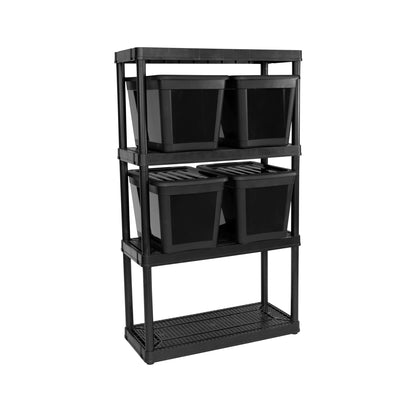 Gracious Living 4 Shelf Ventilated Garage Shelving Kit with 4 Bins & Lids, Black - VMInnovations