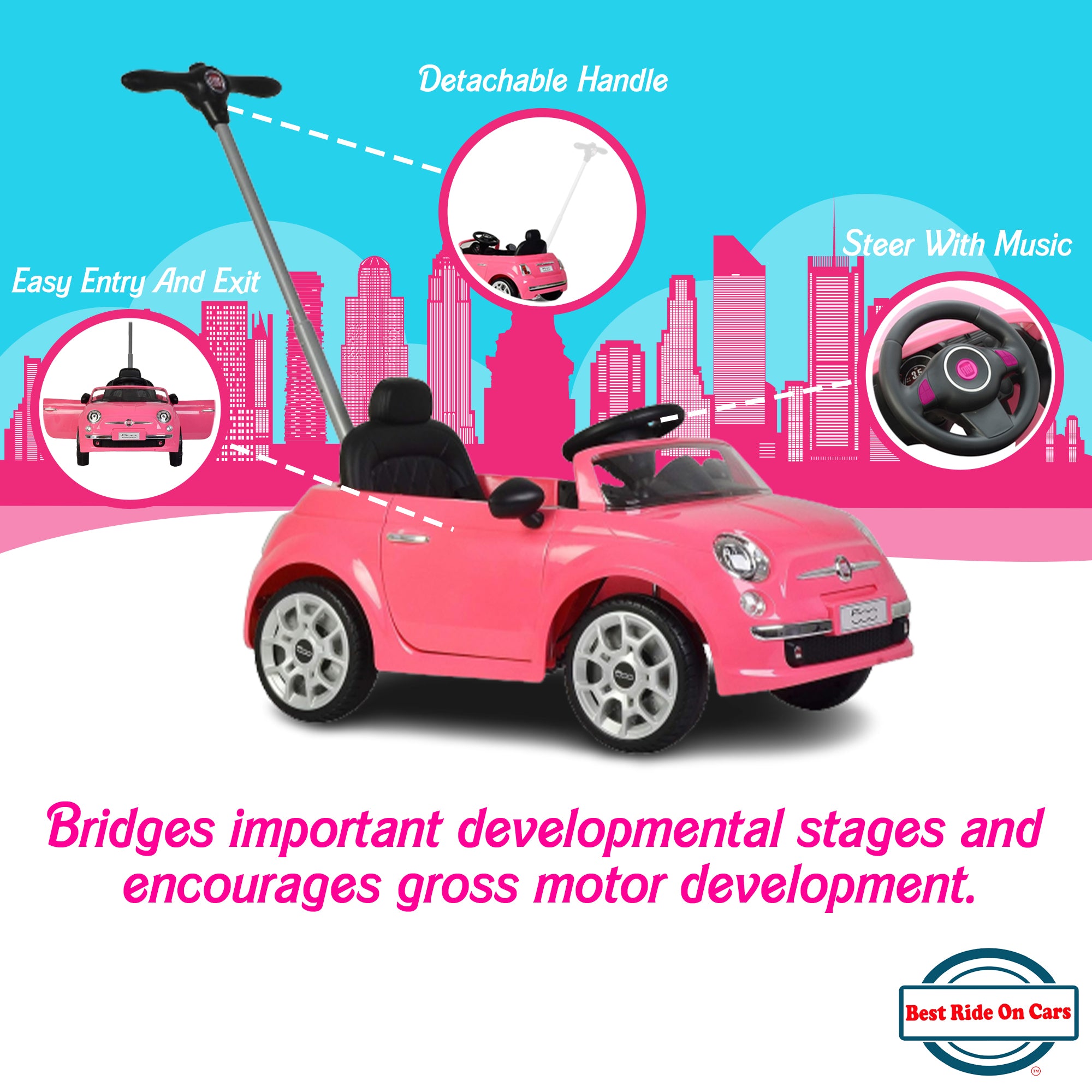 Best Ride On Cars 2-in-1 Fiat Baby Toddler Toy Push Car, Pink(Open Box) - VMInnovations