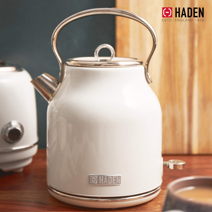 Haden Heritage 1.7 Liter Stainless Steel Electric Water Kettle, Ivory & Chrome